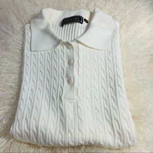 White shirt-sleeved cotton sweater.